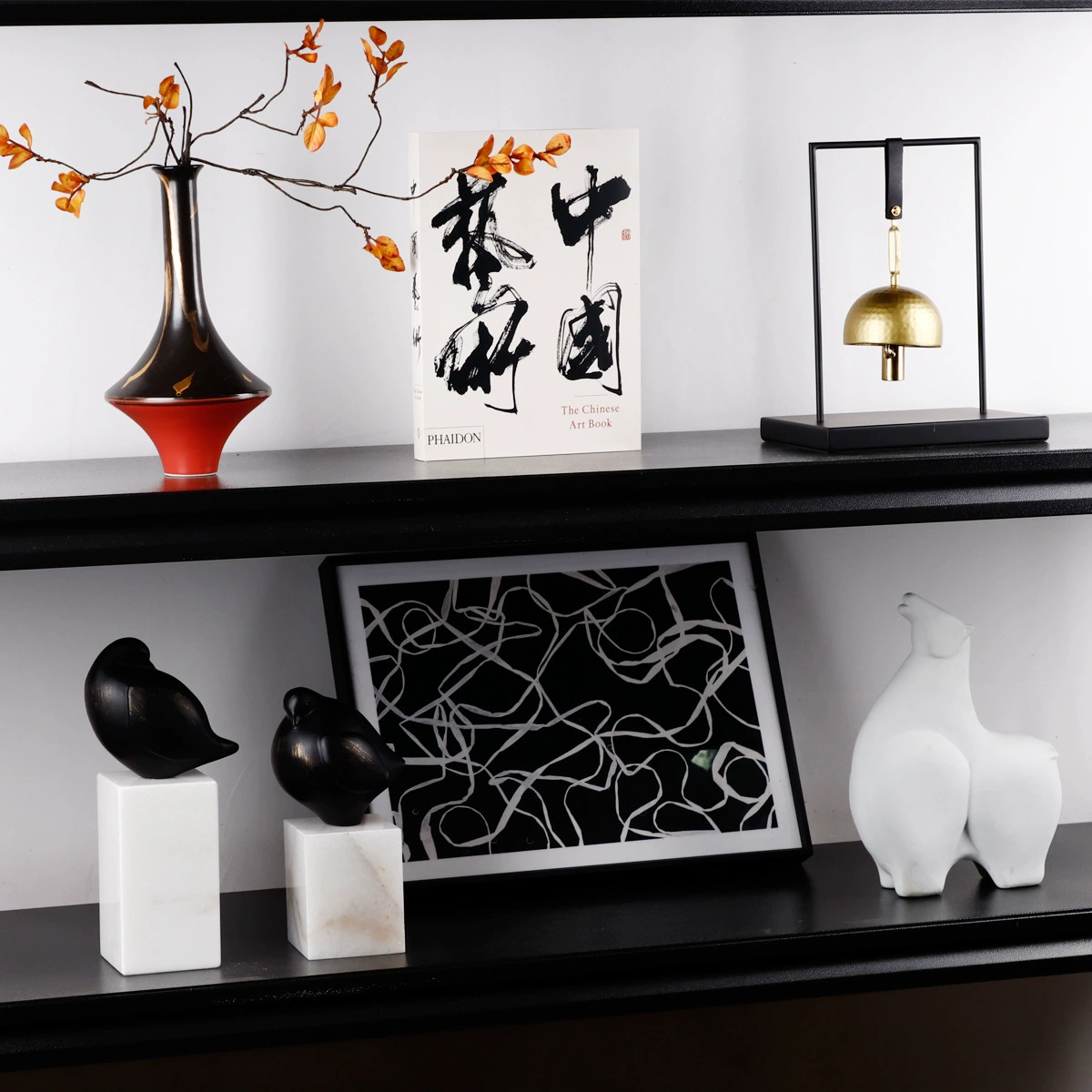 新中式茶室書房設計師組合軟裝陳列會所軟裝飾品樣板間售樓處擺件