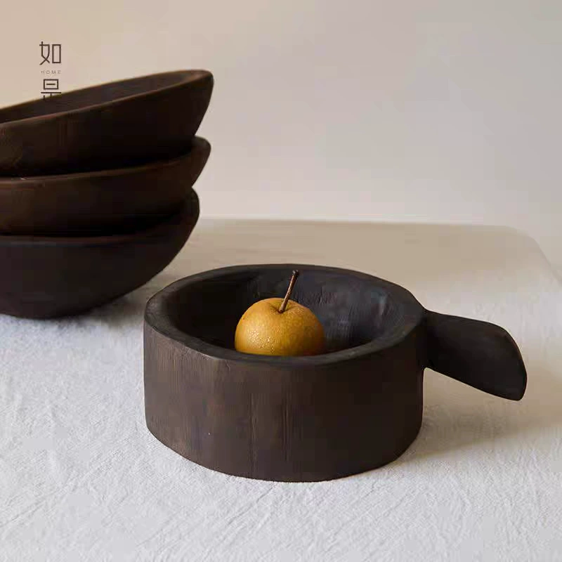 侘寂風做舊木質果盤手工藝品乾果盤藝術自然系民宿復古擺件