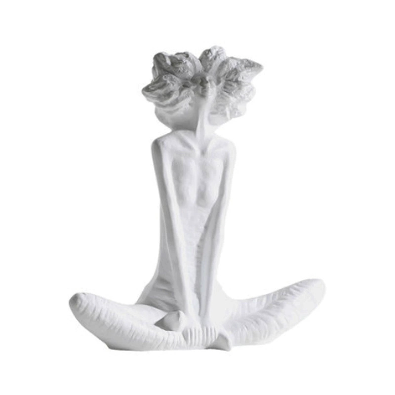創意抽象白色爆炸頭女生人物雕塑新房板房家居裝飾樹脂工藝品擺件