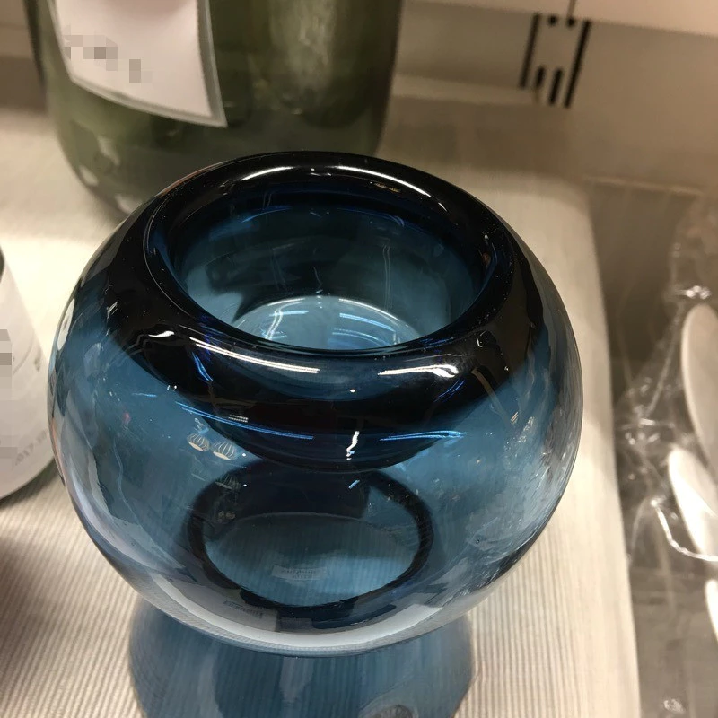 文創兩用玻璃花器擺飾 燭台花瓶 深海藍玻璃燭台單只花瓶布置擺飾品 台灣出貨