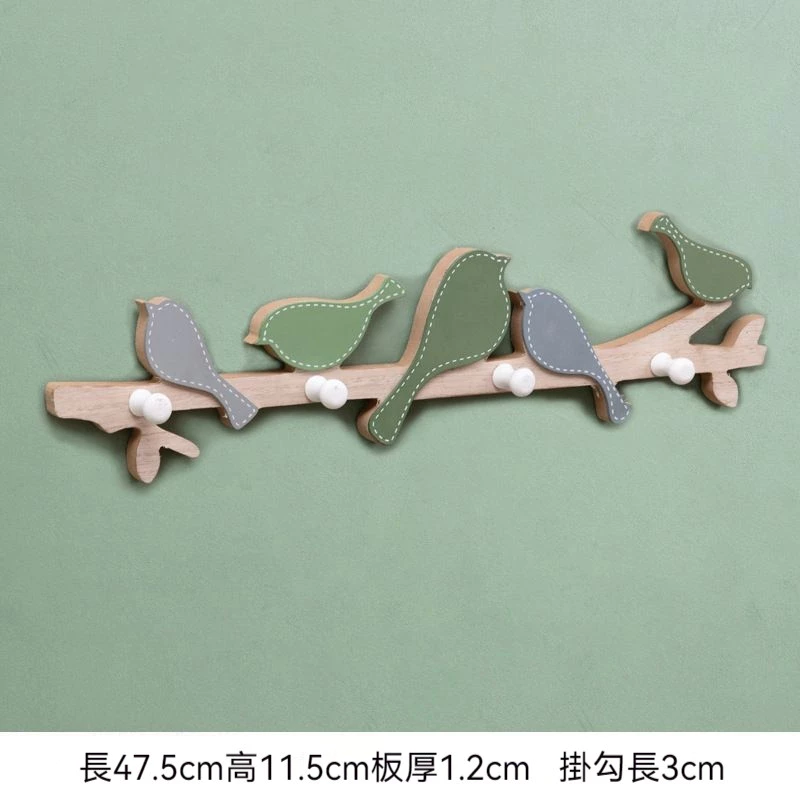 北歐小鳥掛勾(4勾)木質加厚掛衣勾免打孔掛牆釘牆排勾創意一排衣帽架 台灣出貨