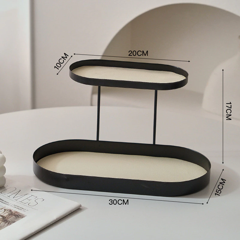 檯面整理術 化妝品收納盒 香薰桌面托盤 洗漱臺梳妝台 玄關鑰匙置物鐵製雙層架 台灣出貨