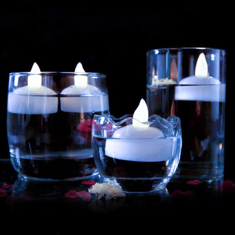 遇水即亮仿真蠟燭 無燄水上漂防水LED蠟燭 SPA淋浴水上裝飾蠟燭燈 婚禮蠟燭 暖黃閃 台灣出貨