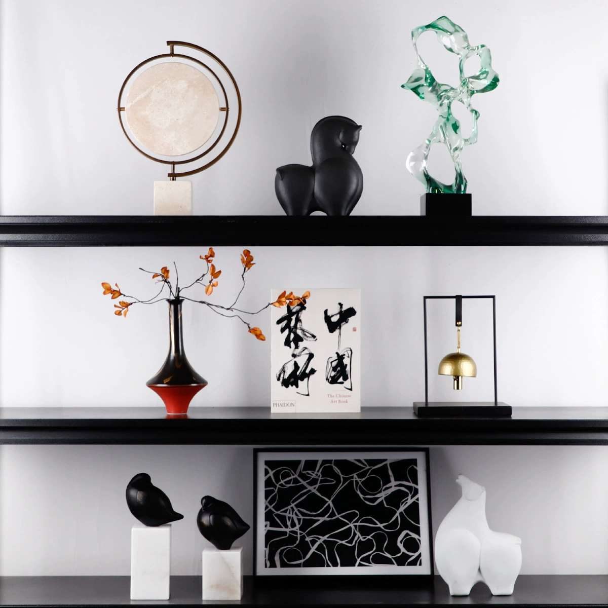 新中式茶室書房設計師組合軟裝陳列會所軟裝飾品樣板間售樓處擺件