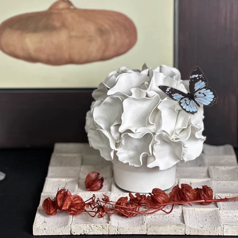 輕奢現代意式售樓處菜花陶瓷花器樣板房間書房玄關過道軟裝花瓶