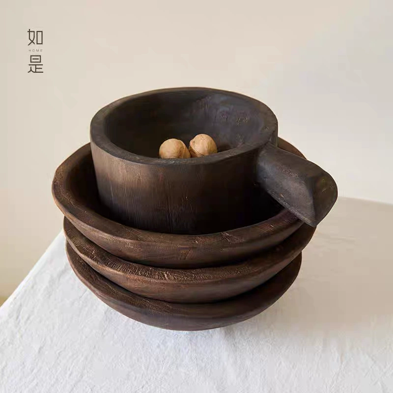 侘寂風做舊木質果盤手工藝品乾果盤藝術自然系民宿復古擺件