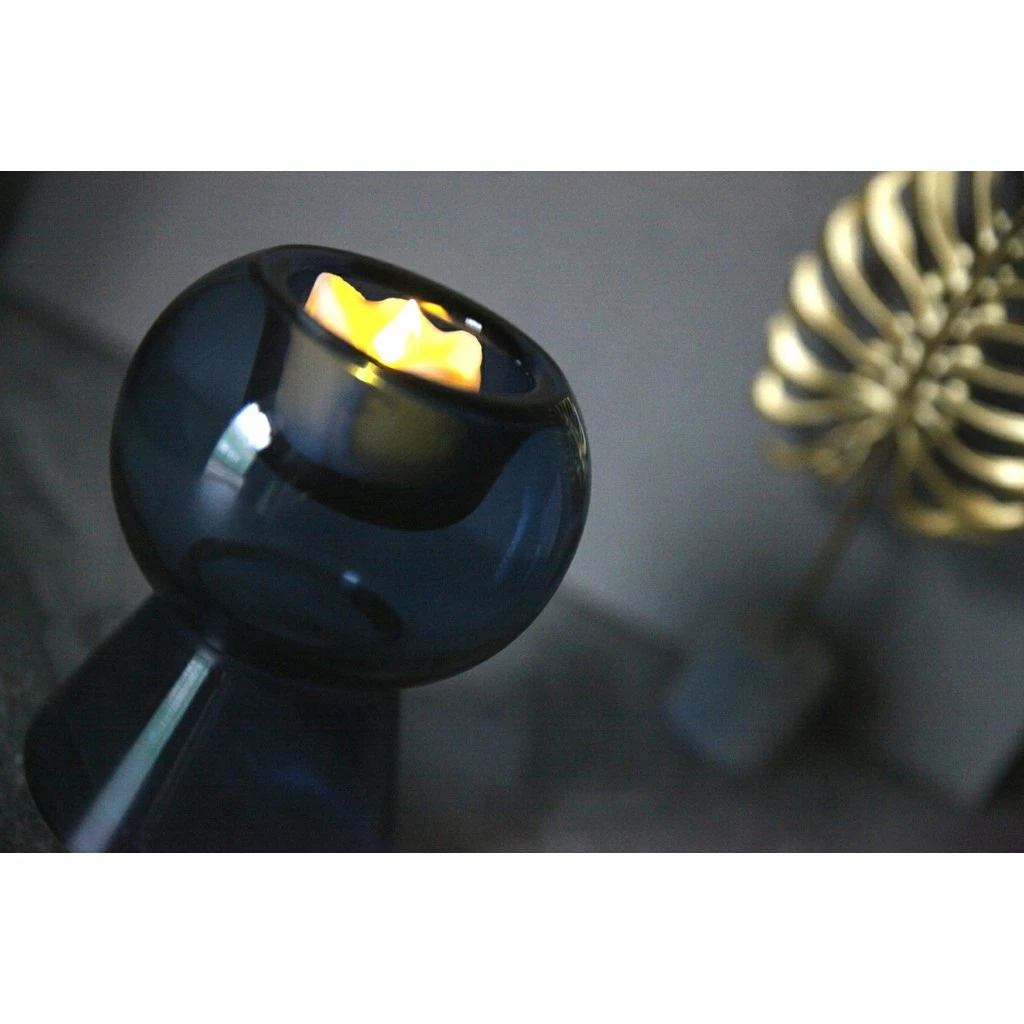 文創兩用玻璃花器擺飾 燭台花瓶 深海藍玻璃燭台單只花瓶布置擺飾品 台灣出貨