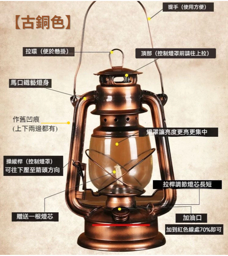 復古煤油燈 老式油燈 懷舊馬燈 露營帳篷燈 攝影道具裝飾擺件 台灣出貨