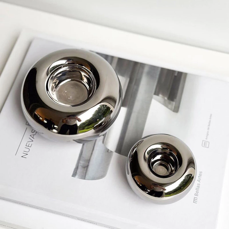 簡約ins銀色圓陶瓷燭台擺飾 餐桌亮點裝飾擺飾現 活動蠟燭台 台灣出貨