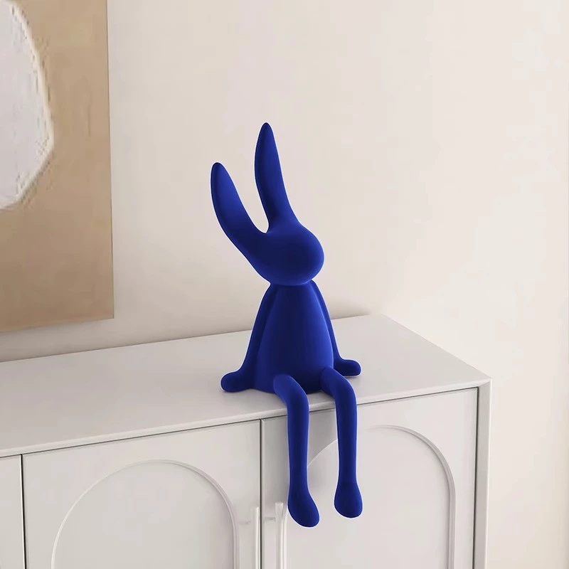 絲滑植絨坐姿長腳兔擺件 台灣出貨