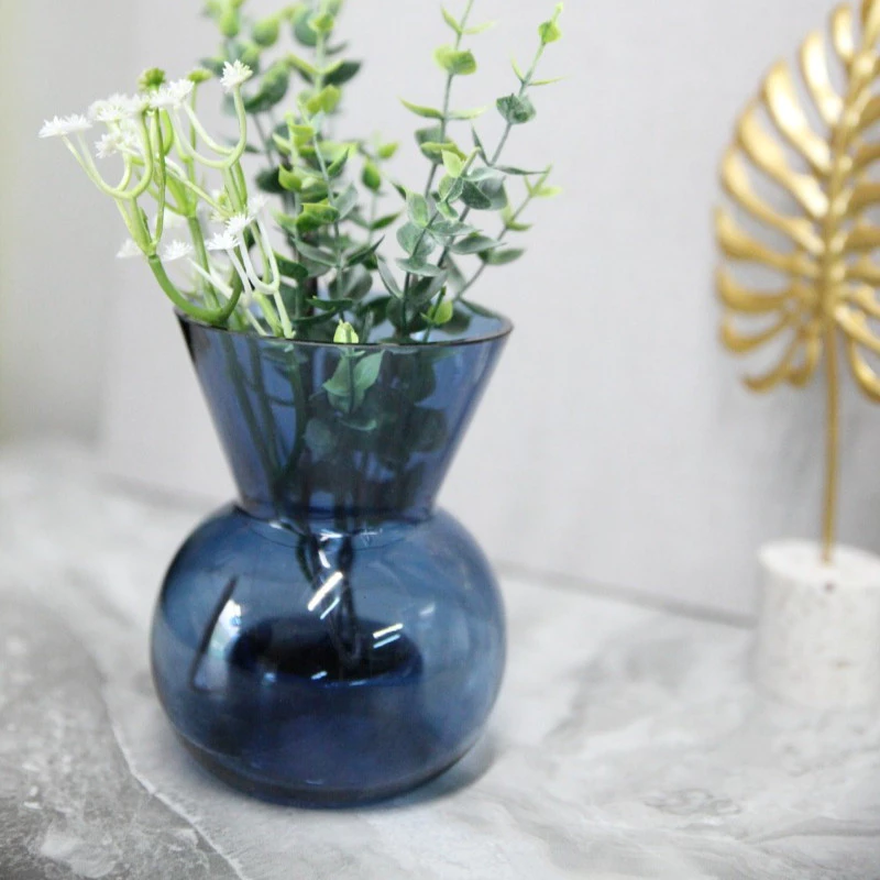 文創兩用玻璃花器擺飾 燭台花瓶 深海藍玻璃燭台單只花瓶布置擺飾品 台灣出貨