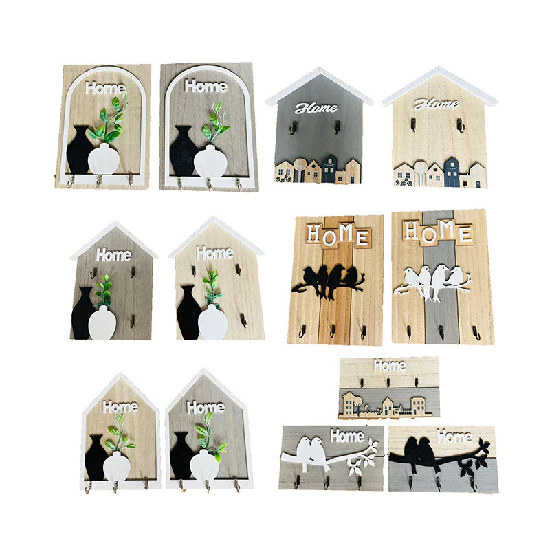 創意造型掛勾木質鑰匙盒 木工藝品壁掛家居裝飾牆上掛飾 鄉村風玄關門邊擺飾掛勾 台灣出貨