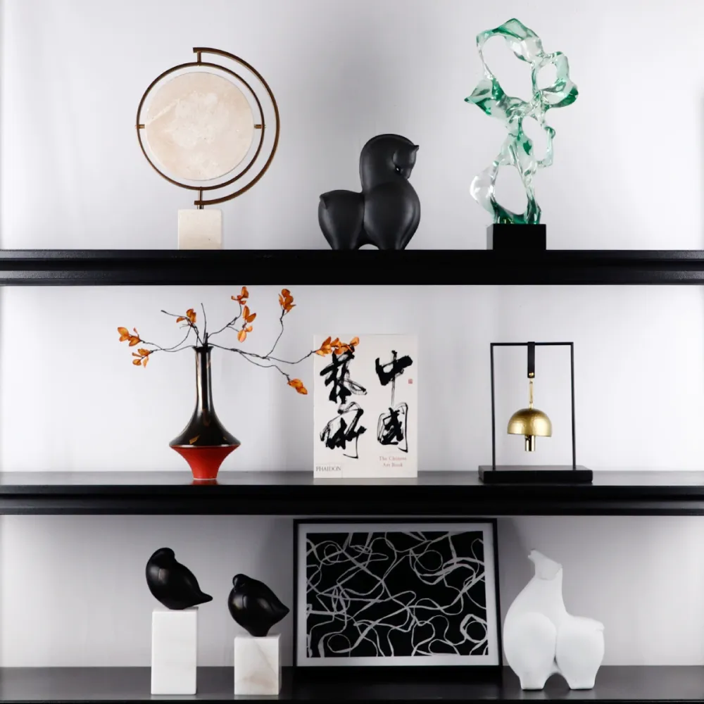 新中式茶室書房設計師組合軟裝陳列會所軟裝飾品樣板間售樓處擺件