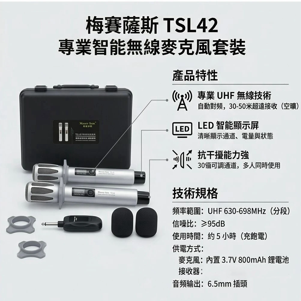 【丹嘜仕配件】梅賽薩斯-TSL42 PRO UHF萬用無線麥克風+ 接收器
