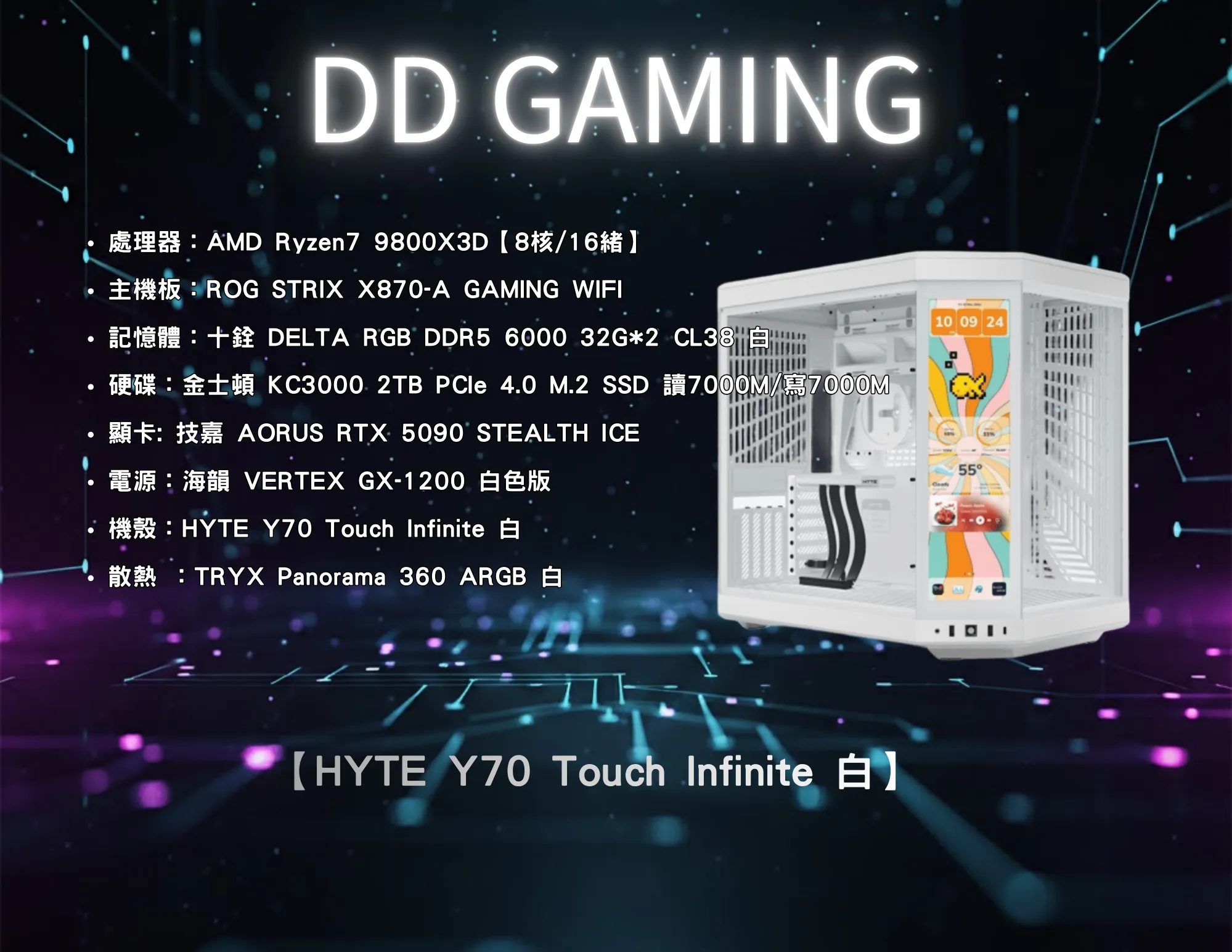 HYTE Y70 Touch Infinite 白 全景玻璃機殼｜電競主機｜