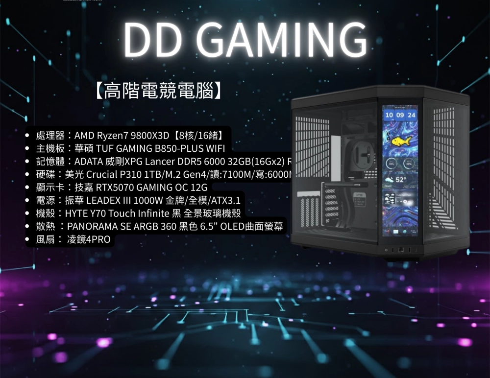 HYTE Y70 touch infinite 全景玻璃機殼 IPS觸屏螢幕版 Y70 TTI｜電競主機｜