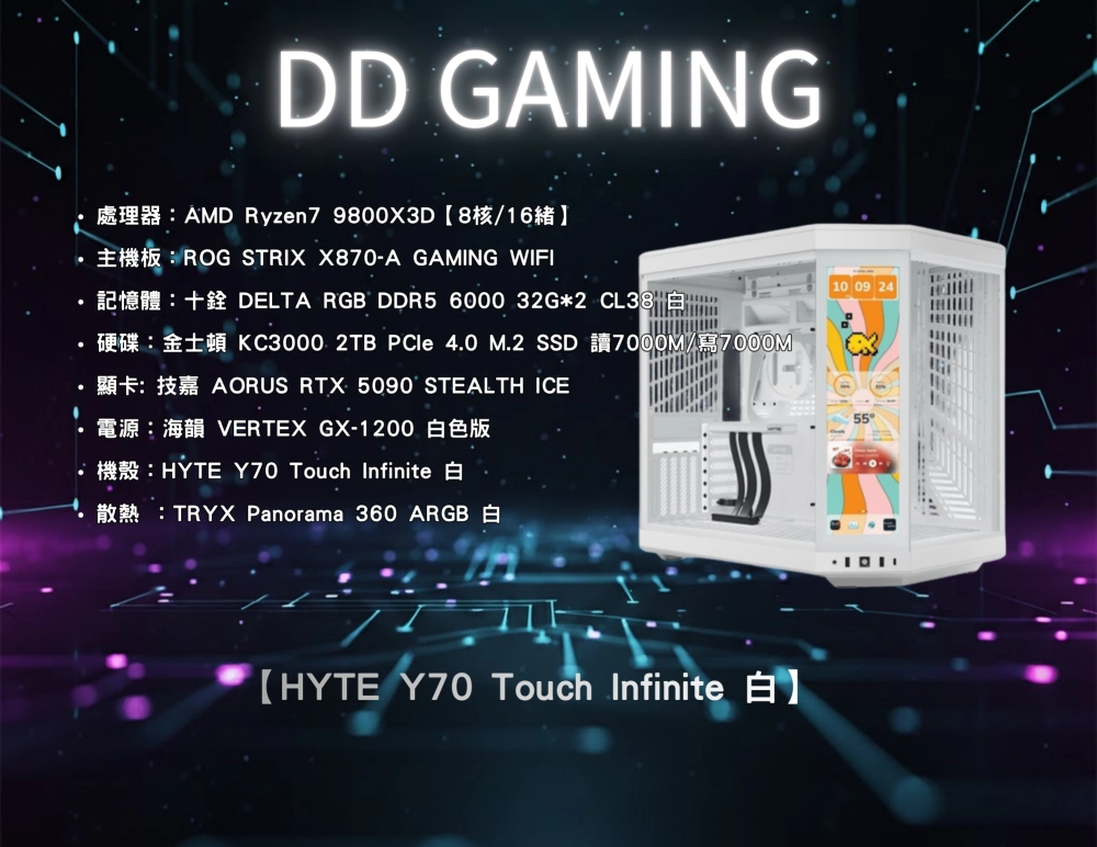 HYTE Y70 Touch Infinite 白 全景玻璃機殼｜電競主機｜