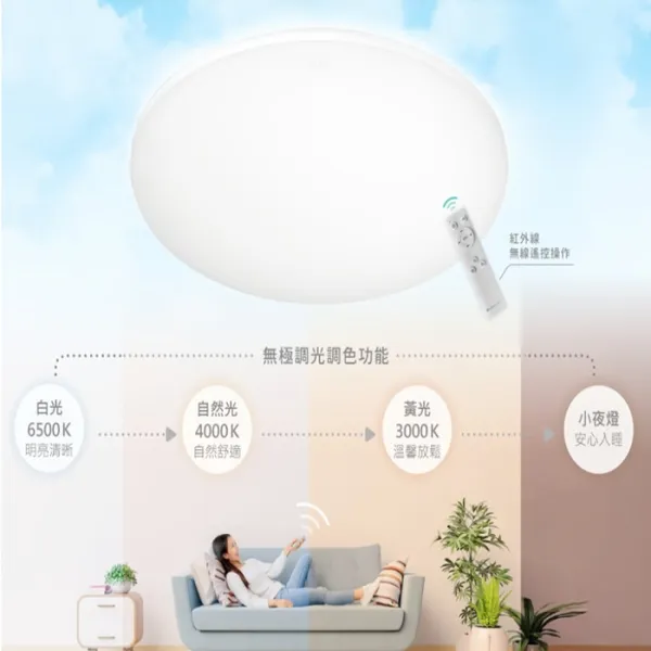 舞光 LED 30W / 50W 雲朵遙控調光調色吸頂燈(D-CEN30DM / D-CEN50DM)附遙控