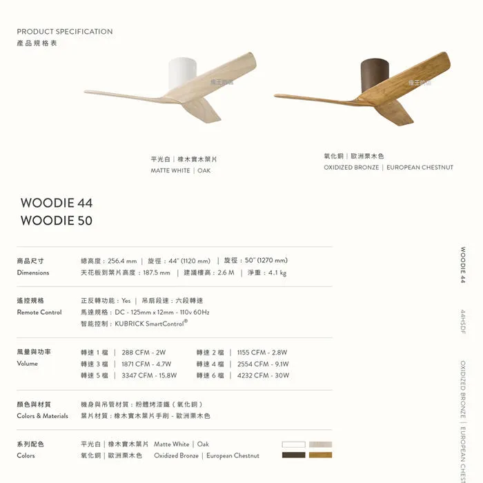 酷必客DC吊扇 44吋/50吋 WOODIE吊扇 附遙控器  44HSDF-W 44HSDF-B  50HSDF -W 50HSDF-B