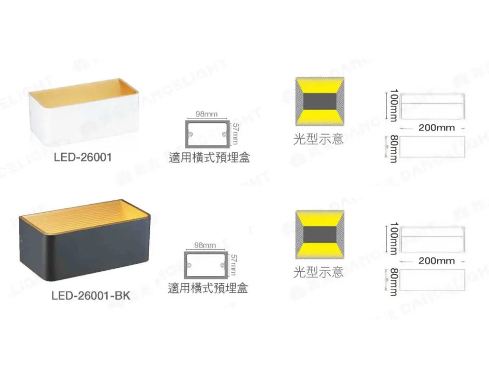 LED 7W 金箔雙壁燈附光源(限裝潢板用) 黑LED-26001-BK / 白LED-26001