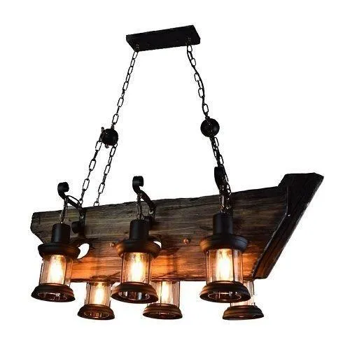 柏拉圖 手工原木老船 吊燈6燈 餐廳燈 吧檯燈 復古風 餐吊燈 MD018-6