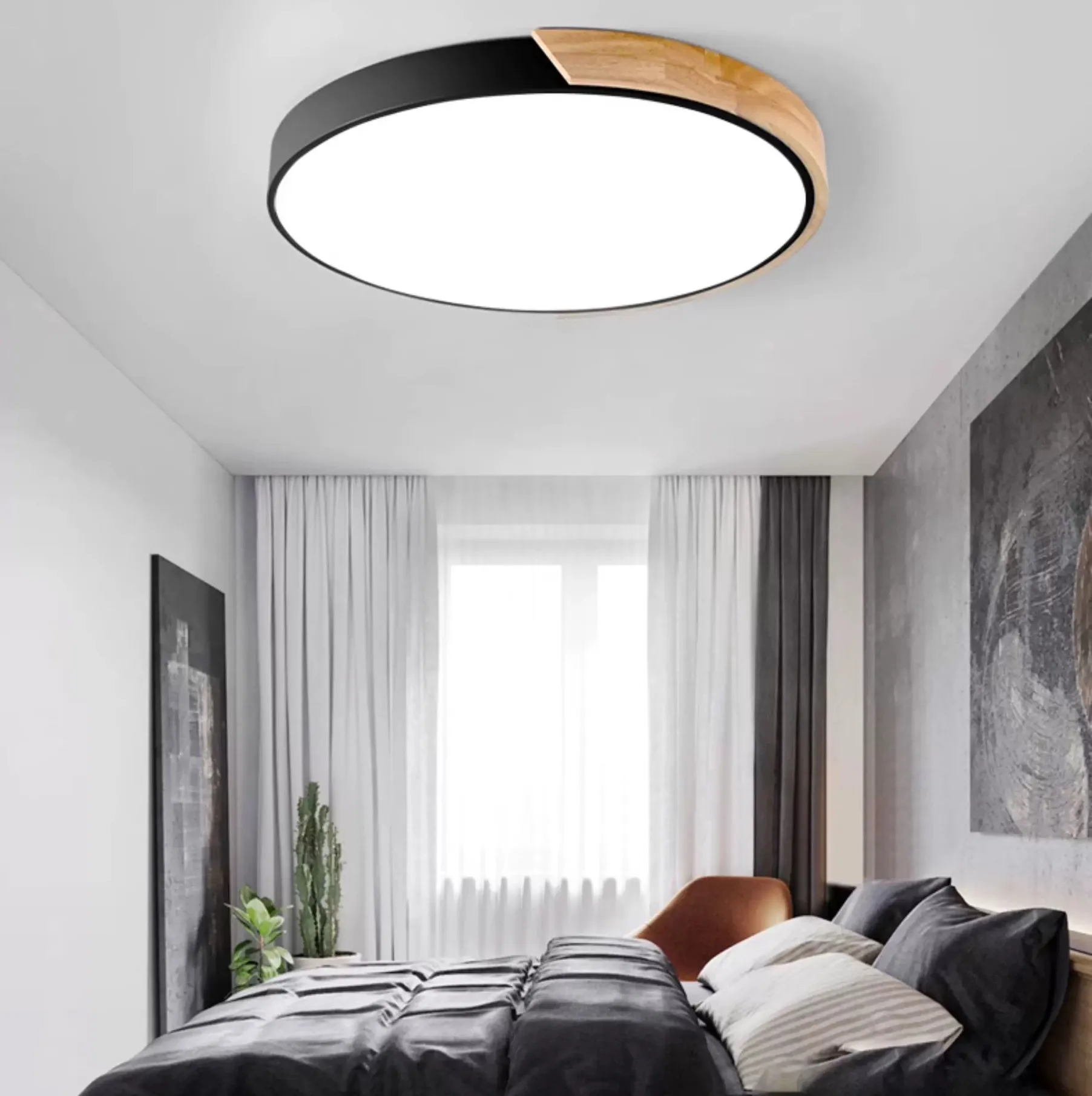 柏拉圖 北歐風 48W LED吸頂燈 附遙控器可調光調色 房間燈 客廳燈 餐廳燈 C0059-48W-B黑色  C0059-48W-W白色  C0059-48W-P粉紅色 C0059-48W-Y黃色