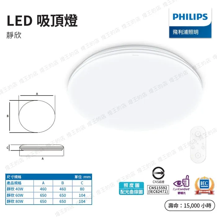 飛利浦 靜欣40W 60W 80W LED調光調色吸頂燈 附遙控器 簡約款/星鑽款 TA14-TA17