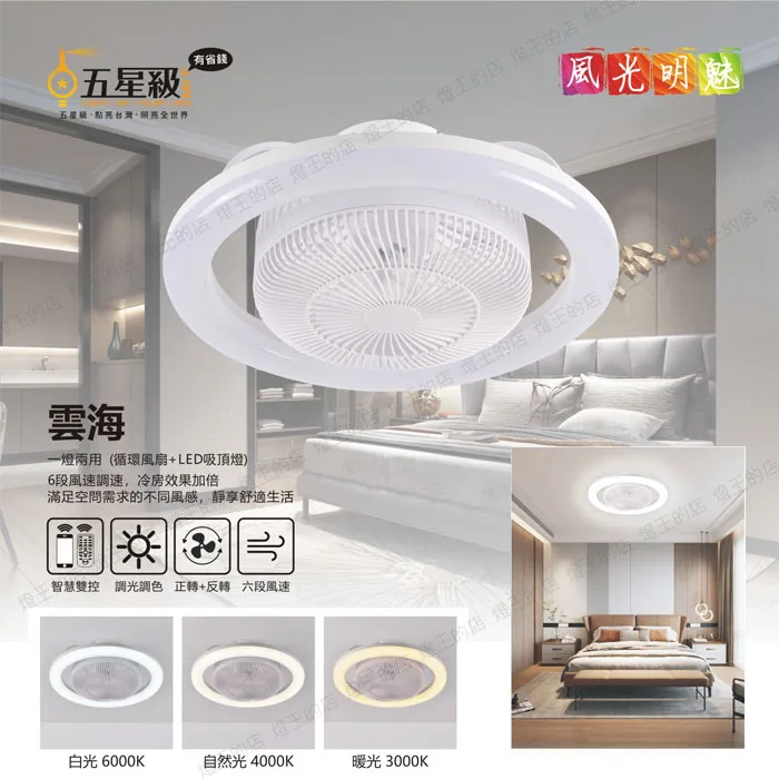 LED 40W 風光明魅風扇燈 循環扇 可調光調色 附遙控 全電壓 六檔風速 S001YM56