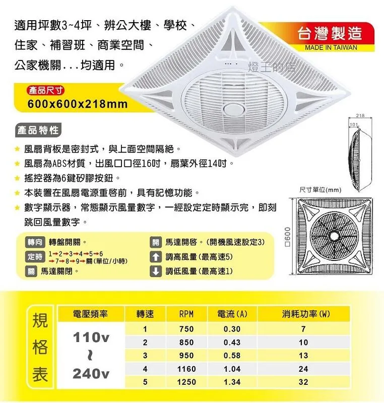 台灣製 DC直流14吋循環扇附遙控器 輕鋼架空調風扇 MYDC-888G 全電壓