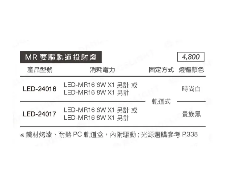 舞光 MR16 要驅軌道投射燈 白框黑框 LED-24016 LED24017