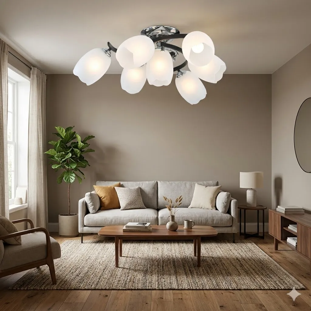 布拉格 半吸頂燈6+1燈 客廳 房間 餐廳燈　10134/6+1