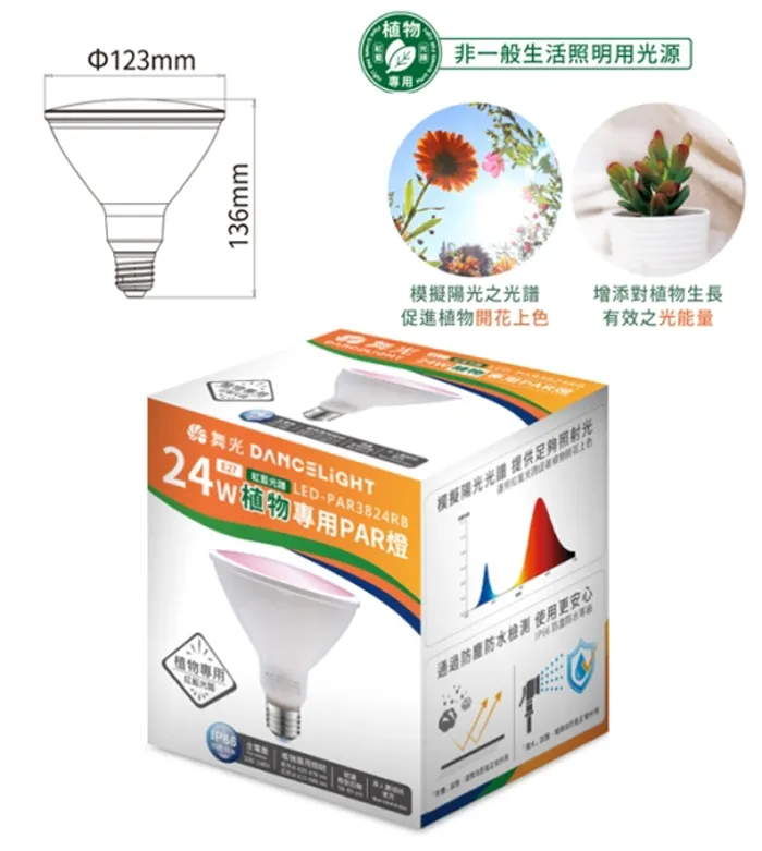 舞光 植物燈專用 紅藍光譜LED-PAR3824RB PAR38 E27燈頭  防水型 LED 24W