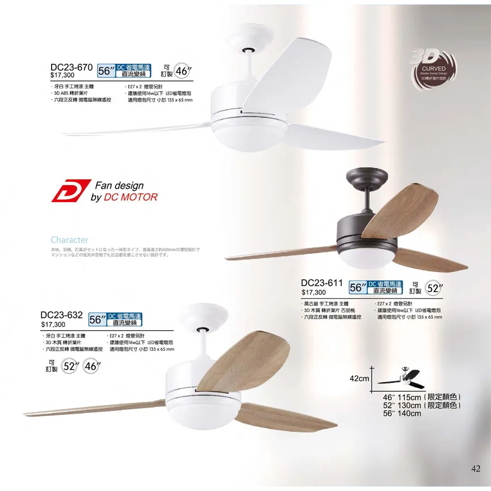 將財 台灣製 46吋/52吋/56吋 DC吊扇+燈具附遙控器 DC23-668 DC23-670 DC23-611 DC23-632