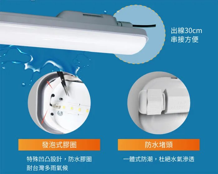 舞光 LED 2尺18W / 4尺36W 鯨魚一體式防潮燈 戶外日光燈 陽台燈IP66 白光 OD-WAJY