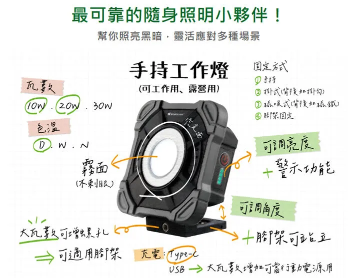 舞光 LED 10W/20W手持工作燈 露營燈 探照燈 緊急照明 E-FLWL10D E-FLWL20