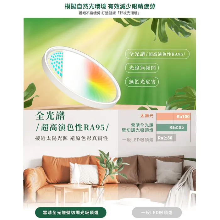 舞光 LED 45W 雪晴全光譜壁切調光吸頂燈 四段壁切調光 無藍光危害 D-CEX45SW