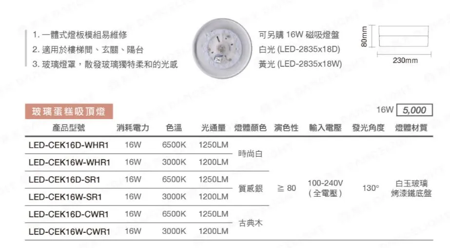舞光 LED 16W 非調光蛋糕吸頂燈 (LED-CEK16) 全電壓 浴室燈 陽台燈 玄關燈 壁燈