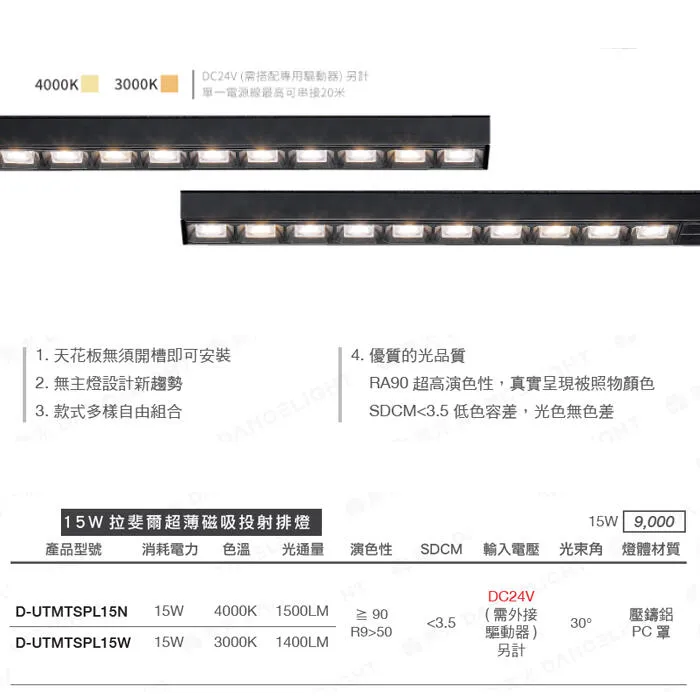 舞光 LED 拉斐爾磁吸 排燈/軌道燈 投射燈/基礎/可擺角 超薄磁吸軌道(D-UTMT) 