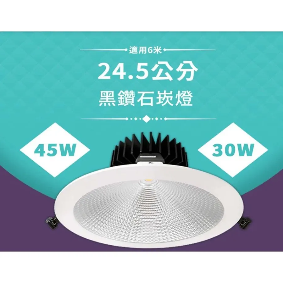 舞光 LED 30W/45W 黑鑽石崁燈 崁入孔24.5公分(LED-24DOD)三種色溫可選 兩年保固