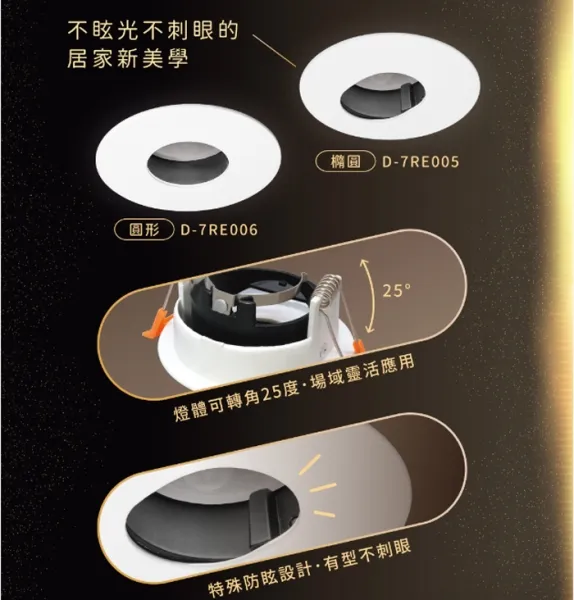 舞光 LED 7.5公分 MR防眩造型崁燈 白框 橢圓D-7RE005 圓形D-7RE006 (另購燈泡)