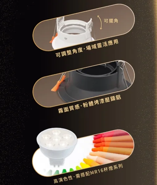 舞光 LED 7.5公分 9.5公分 MR可轉角防眩崁燈 白框/黑框(另購燈泡) D-7RE007 LED-9RE002