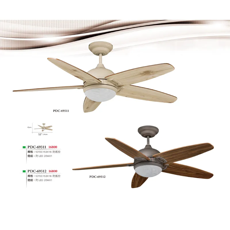 啄木鳥 台灣製 53吋DC吊扇+燈具LED 20W 附遙控器 PDC-69301 PDC-69311 PDC-69312 鎳銀+胡桃木/木紋/黑檀