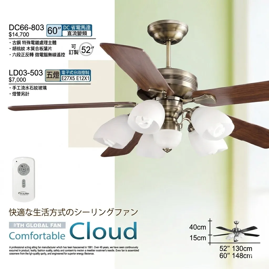 將財 台灣製 52吋/60吋 DC吊扇+燈具 DC66-803+LD03-503 DC66-801+LD03-501附遙控器