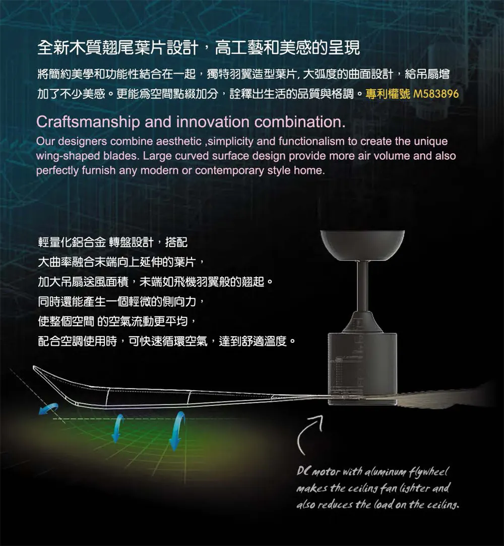 將財 台灣製 46吋/52吋DC吊扇110V附遙控器 DC15-531黑/DC15-532白