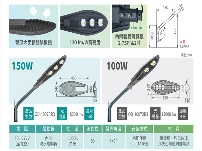 舞光LED 100W 150W 銀榕路燈.庭園燈.LED戶外燈具 OD-10072R3 OD-10076R3