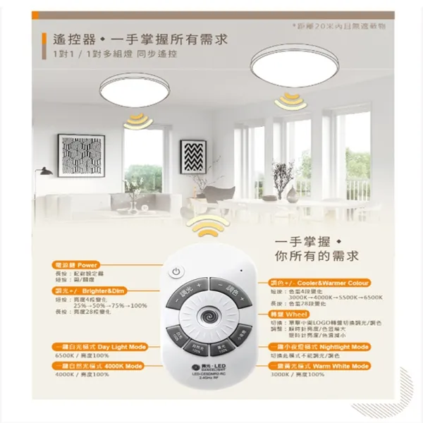舞光 LED 75W 星鑽智慧調光吸頂燈 (可調光調色) LED-CES75DMR2