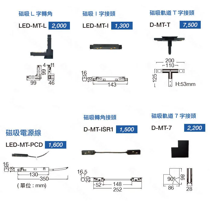 舞光 達文西磁吸式 1米/2米/3米崁入式磁吸式軌道 接頭.電源線 LED-MT