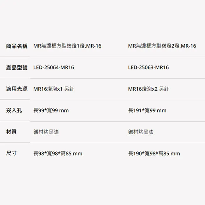 舞光 LED MR16 無邊框方型盒燈 單燈/雙燈 LED-25064 / LED-25063 崁燈免驅動
