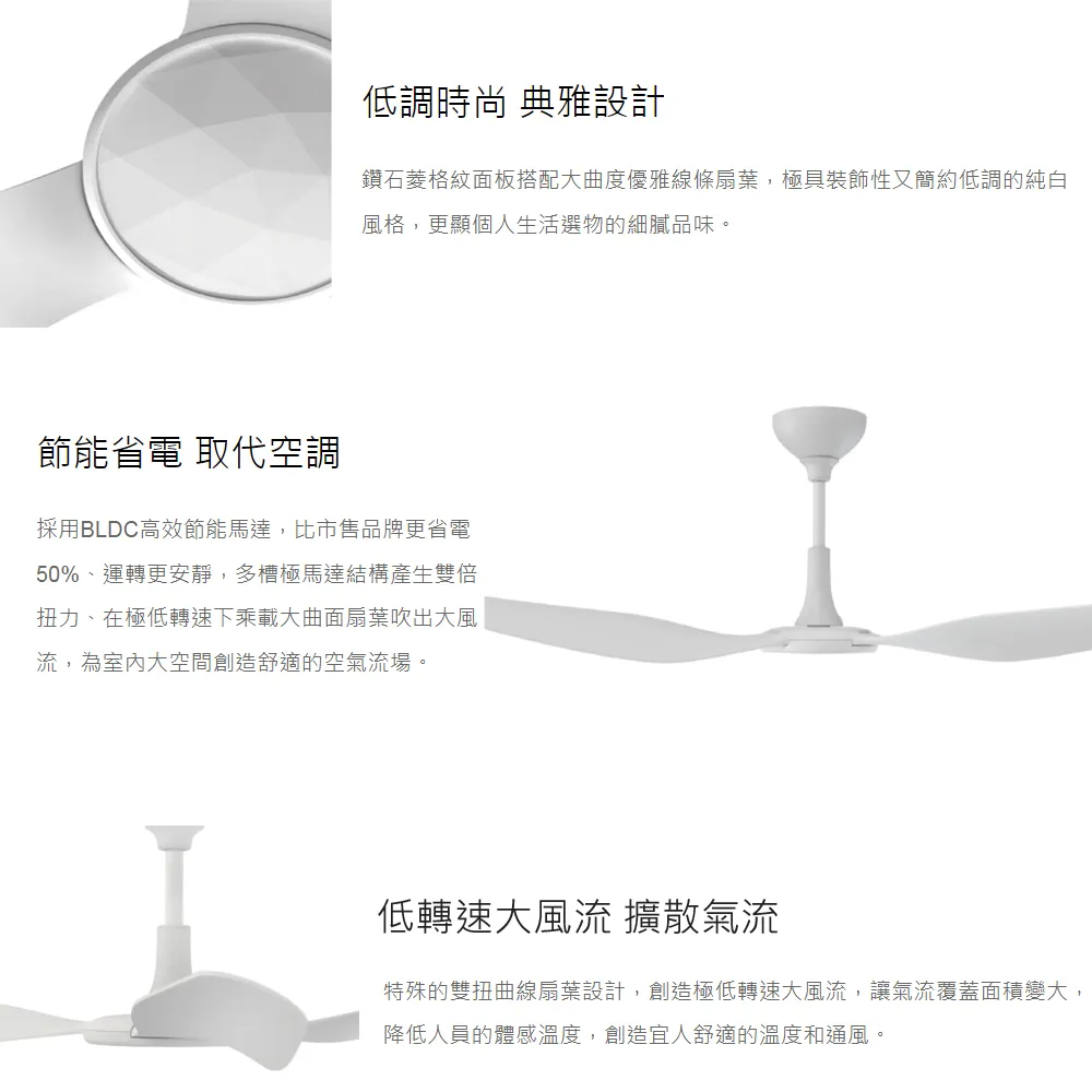 SUNON 60吋建準吊扇 Modern HVLS Fan當代經典 DC直流節能自然風 BCTC0DA060A-02F-W52