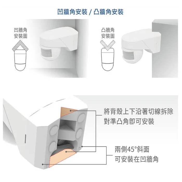 舞光 戶外 三用防水紅外線感應器 (吸頂.壁式.牆角) IP55防塵防水 RP-ISTP1024-WO